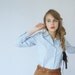 classic everyday vintage shirt in light blue and white vichy fabric