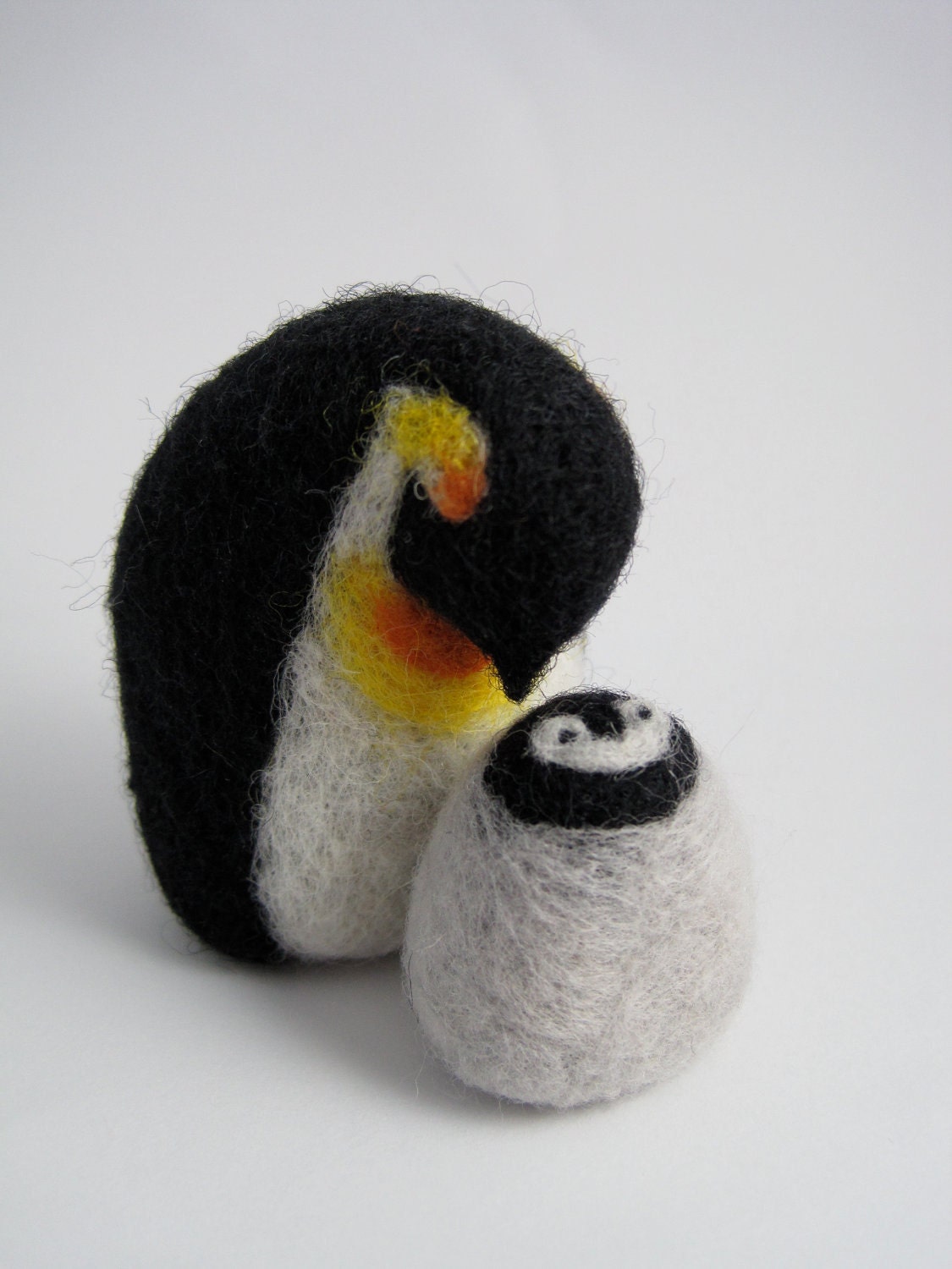 Needle Felted Emperor Penguin and Chick Sculpture