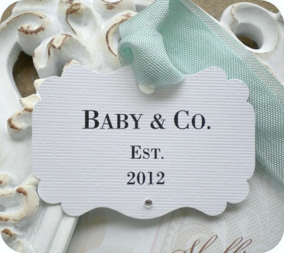 Tiffany and Co - Personalized Baby & Co Shower Favor Tags - W/ Gems / Cottage Chic - Set of 12