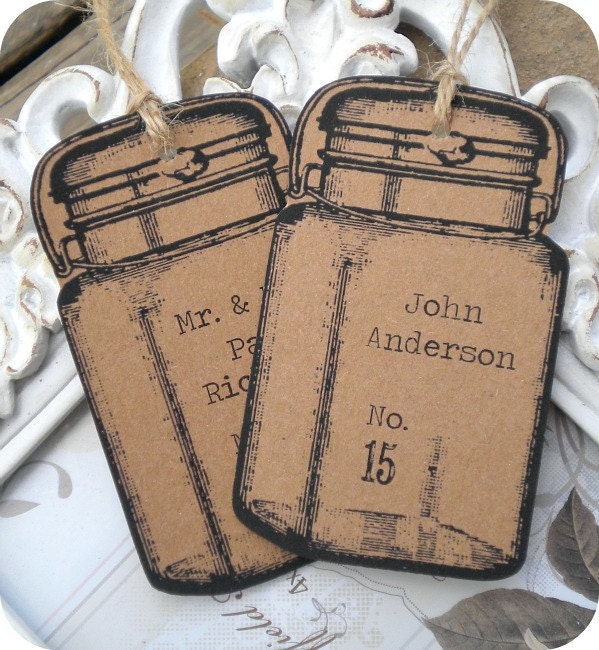 NEW - Personalized Kraft Mason Ball Jar Escort Card Tags W/ Twine - Cottage Shabby Chic - Rustic - Set of 25