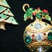 Christmas Pins Holiday Brooches  Bells Christmas Tree Jeweled Ornament Count of Three