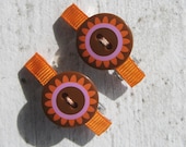 Orange Button Barrette Set