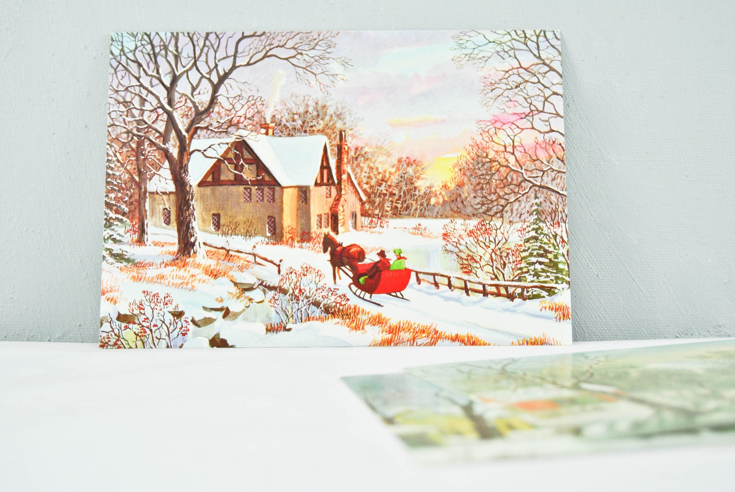 FINAL SALE Vintage Set of Four Snowy Winter Scene Postcards