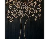 Black and Gold Swirling Tree 16 inch by 20 inch Acrylic Painting