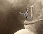 Grace - Vintage Deer 8.5x11 Print - Ballerina - Altered Photo - Anthropomorphic - Photo Collage - Sepia - Gift Idea - Whimsical Art