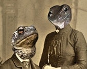 Mr. and Mrs. Webb - Vintage Frog 5x7 Print - Anthropomorphic - Altered Photo - Collage Art - Toad Print - Funny Animal - Sepia - Whimsical