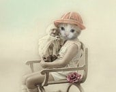 Priscilla - Vintage 5x7 Cat Print - Anthropomorphic - Altered Photo - Cute Cat Print - Photo Collage Art - Whimsical Art - Gift Idea