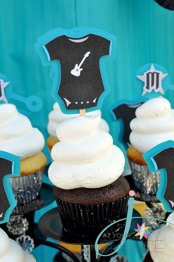 Rock A Bye Baby Shower Cupcake toppers- Onesies Il_570xn