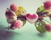 Pink Floral Heart Headband. Romantic. Wedding. Spring. Summer. Statement Hair Accessory. Feminine. Green. Woodland. Garden. Whimsical.