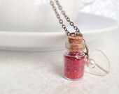 Love Dust Necklace. Teeny Bottle. Glass Heart. Pearl. Brass. Vintage Style. Love Potion Necklace. Valentines Day. Whimsical. Gifts for Her.