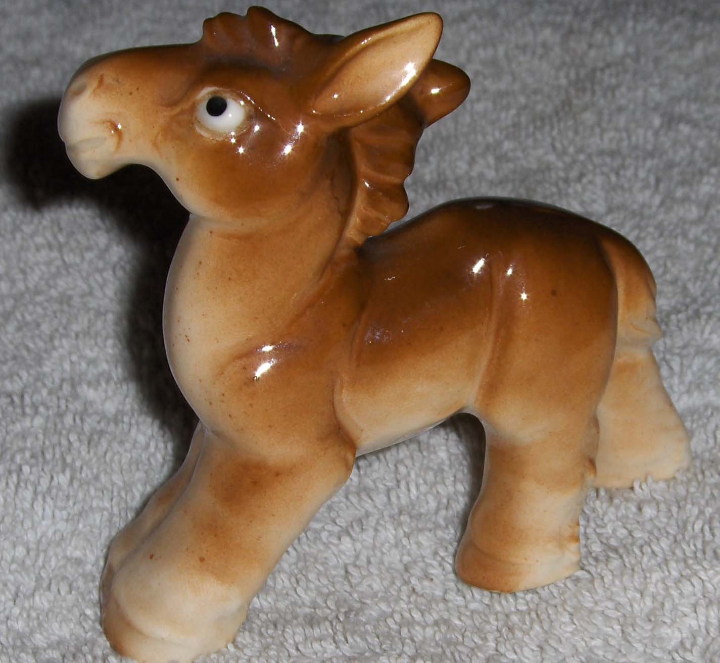 Vtg Donkey Figurine Porcelain Ceramic Mule Statue Art Pottery Brown Burro Occupied Japan