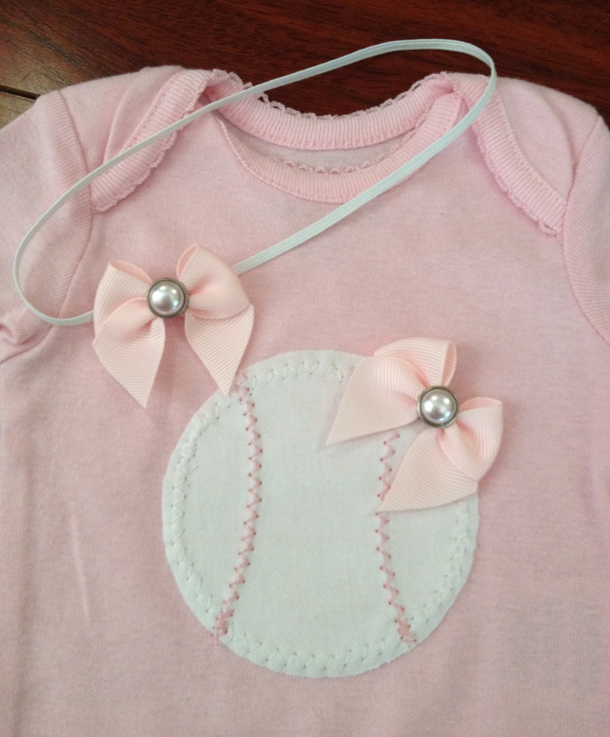 Infant Toddler Pink Baseball Onesie & Matching Headband - Other Sports Available Upon Request