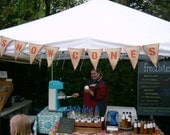 Upcycled Burlap Banner SNOWCONES (with orange painted letters and hot pink felt backing) - Eco-Friendly Custom Business Signage