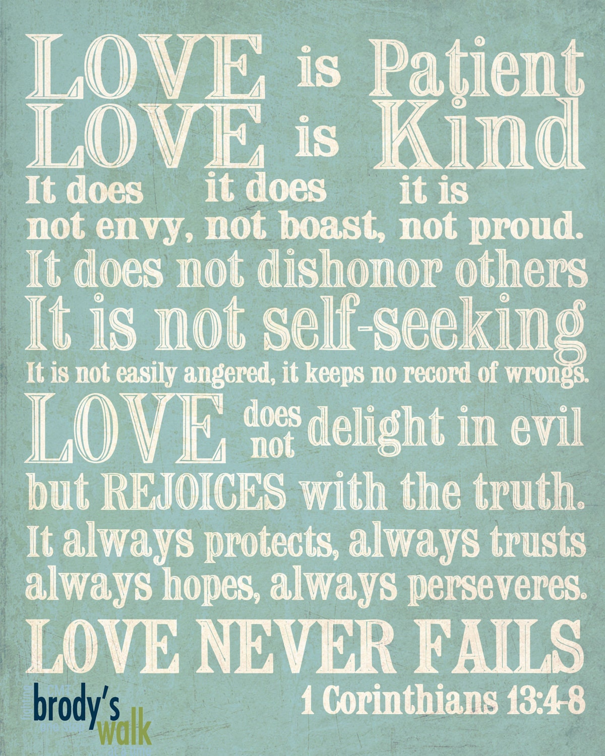 1 Corinthians 13 Subway Art. Love is Patient, Love is Kind...