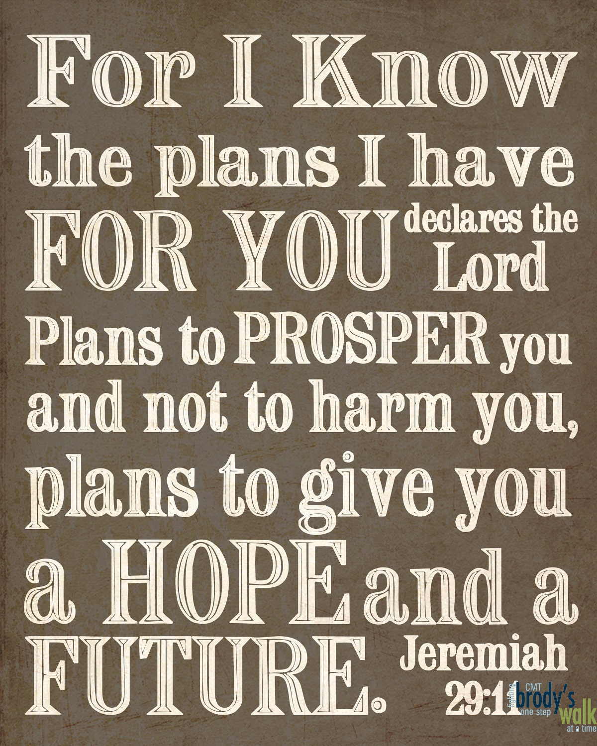 Jeremiah 29:11 Subway Art Print. JPEG Download
