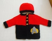 Handmade crochet baby Star Trek uniform sweater...Free beanie included