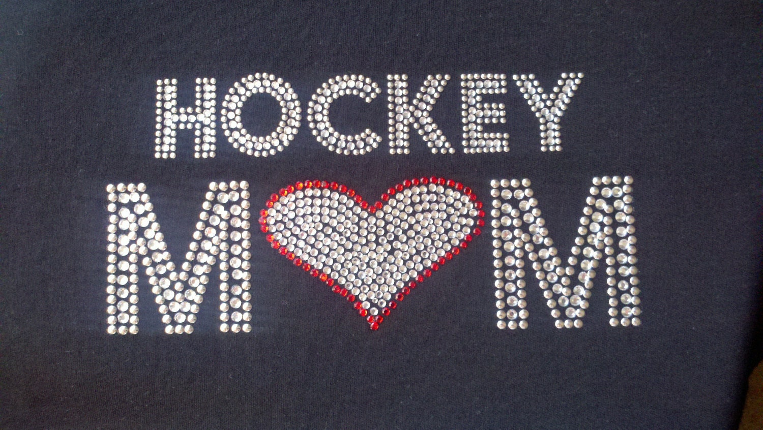 LONG SLEEVE Hockey Mom Rhinestone bling Top red heart sports team jersey number