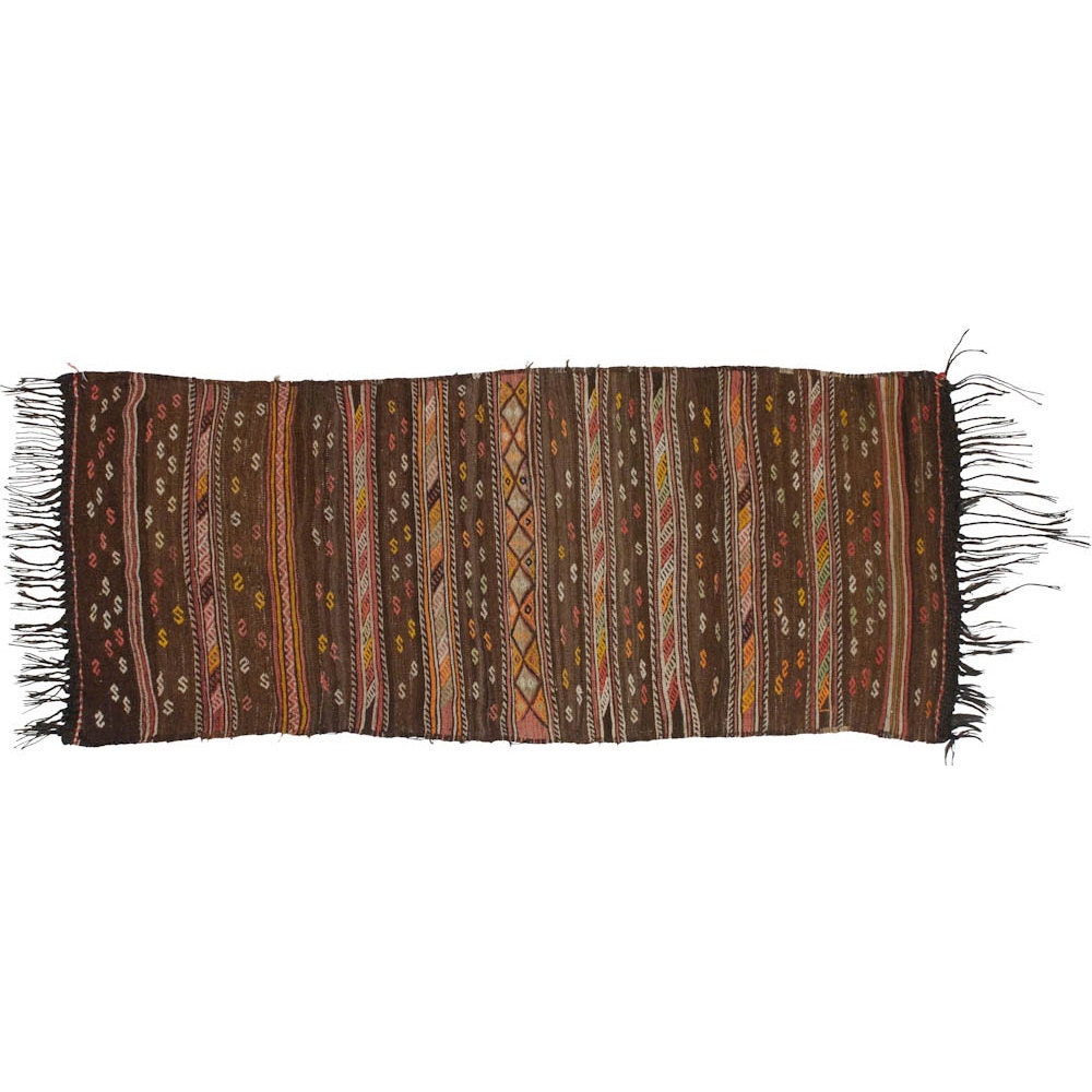 Kilim Rug 3x7 Unusual Horse Hair Nomadic - Brown