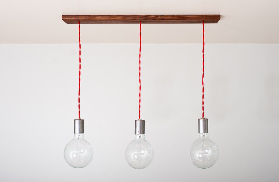 Triple Shot Straight - 3 Globe Hanging Pendants w/ Modern Walnut base by Dylan Design Company