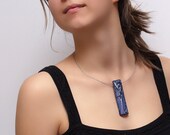 Contemporary Pendant Necklace In Blue Polymer Clay, Wearable Art