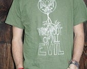 XL Handmade Tree T Shirt, Root of All Evil, Green, Mens, t-shirt, Eco-Friendly, Up-cycled, Recycled, Original Artwork
