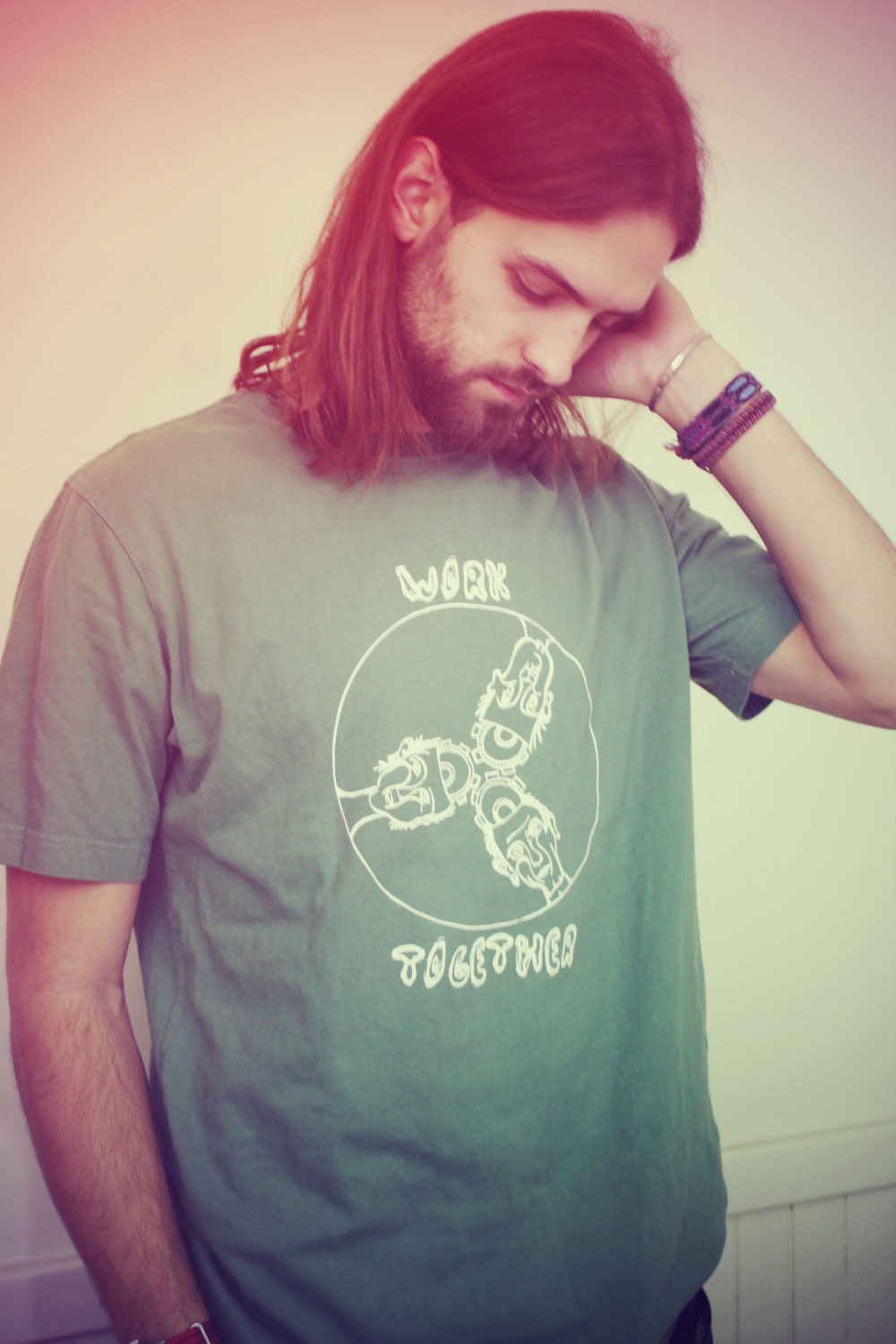 LARGE Handmade T Shirt, Green, Mens, t-shirt, Eco-Friendly, Up-cycled, Recycled, Original Artwork, Protest T Shirt