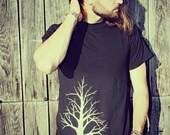Handmade SMALL Tree of Life T Shirt, Screen Print, The Dreaming Tree, Hippie, Green, Men, Original Artwork