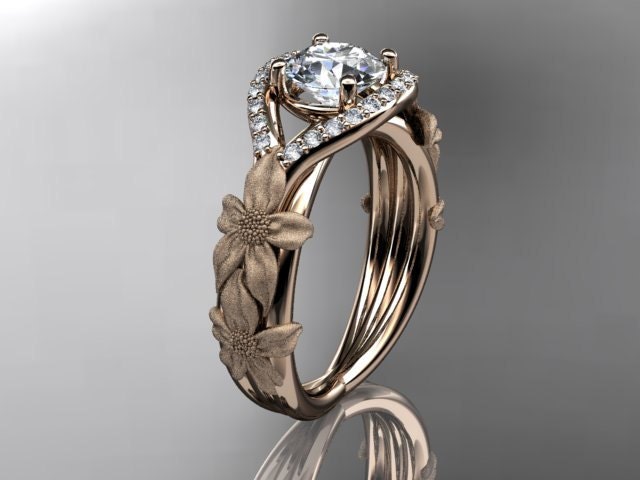 14k rose gold diamond leaf and vine wedding ring,engagement ring,wedding band ADLR85