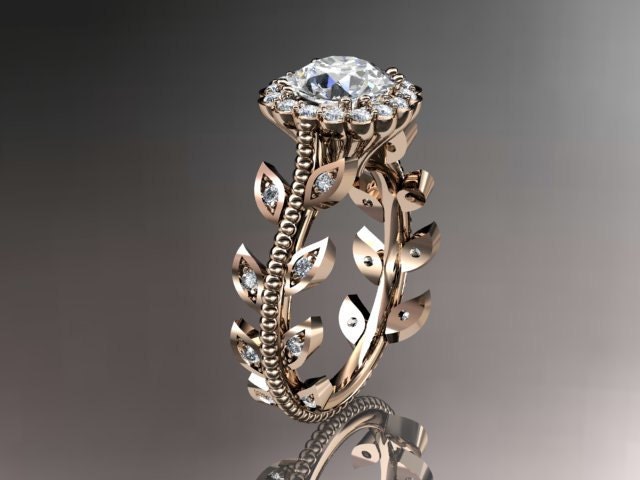 14k rose gold diamond leaf and vine wedding ring,engagement ring,wedding band ADLR118