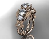 14kt rose gold diamond floral, leaf and vine wedding ring,engagement ring,wedding band ADLR69