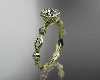 14kt  yellow gold diamond leaf wedding ring,engagement ring