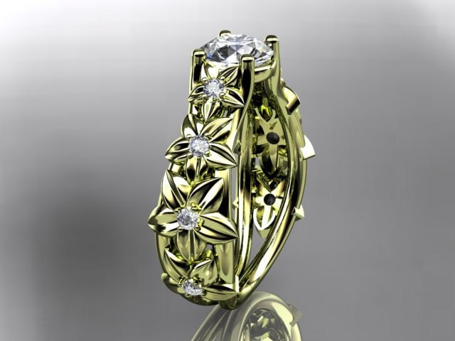 14kt  yellow gold diamond floral wedding ring,engagement ring  ADLR149