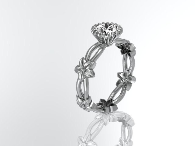 14k  white gold diamond leaf and vine wedding ring,engagement ring