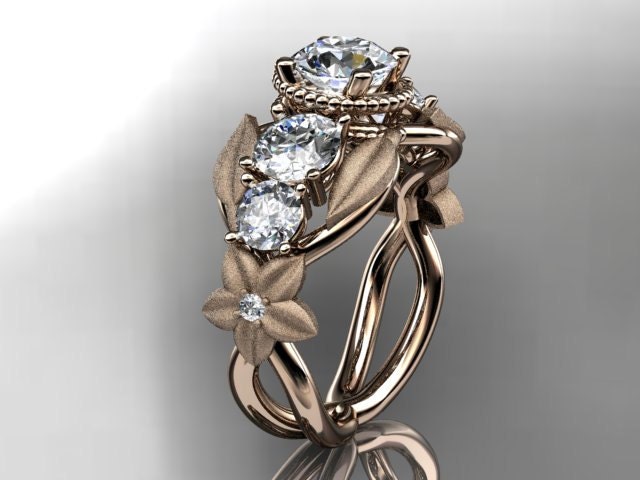 14kt rose gold diamond floral, leaf and vine wedding ring,engagement ring,wedding band ADLR69