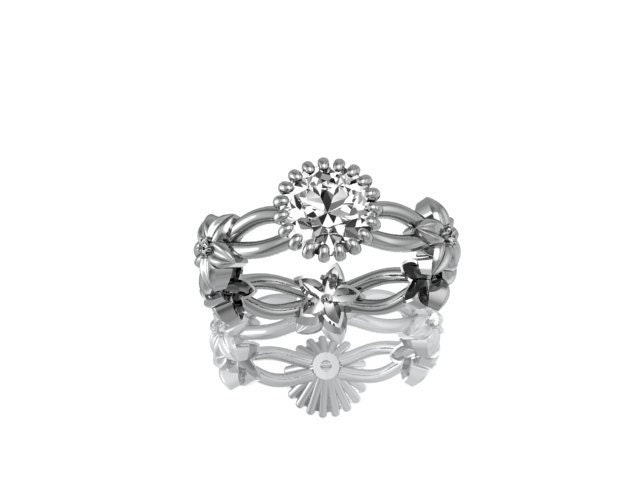14k  white gold diamond leaf and vine wedding ring,engagement ring