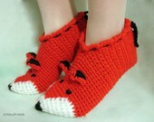 Unisex Adult Chunky Crochet Fox Slippers Women Men Children Teens Funny Silly Winter Merino Wool Woodland Red Ginger Animals Woodland