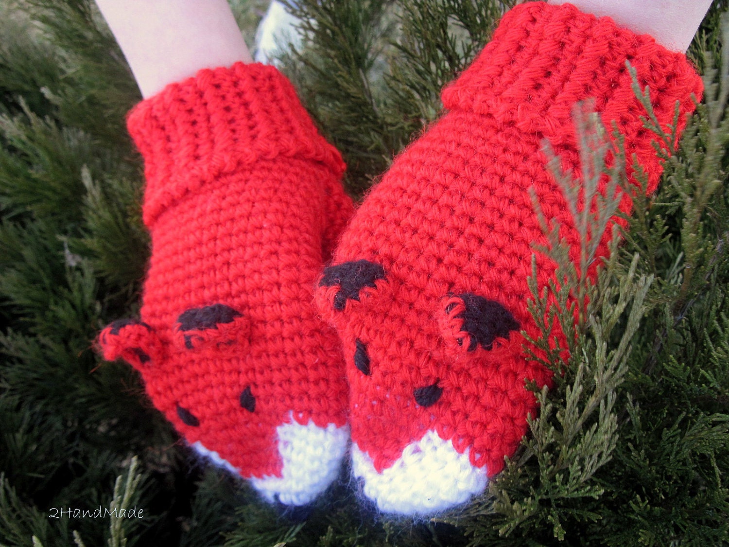Crochet Mittens Gloves Fox Unisex Animal Funny Chunky Boy Girl Teens Women Men Merino Wool  Red Ginger  Hand Warmer Woodland
