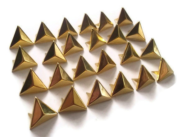 50 Gold Triangle Pyramid Studs, 15mm for Clothing, Leather DIY