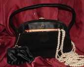 Vintage Black Suede Koret Evening Bag.