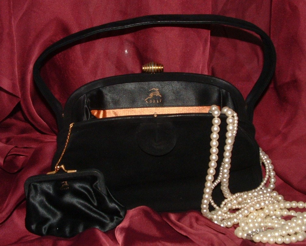 Vintage Black Suede Koret Evening Bag.