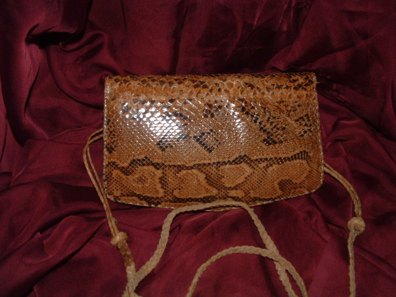 Vintage Envelope Style Genuine Snakeskin / Leather Clutch / Shoulder Bag