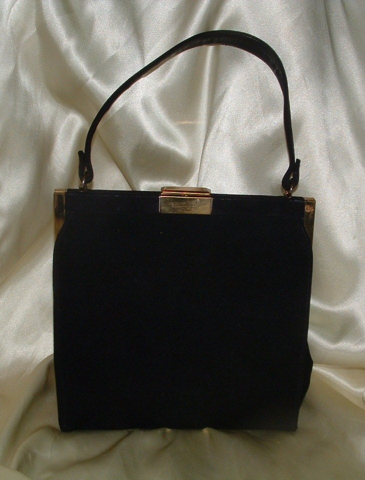 Classic Kelly Style Black Velvet Handbag