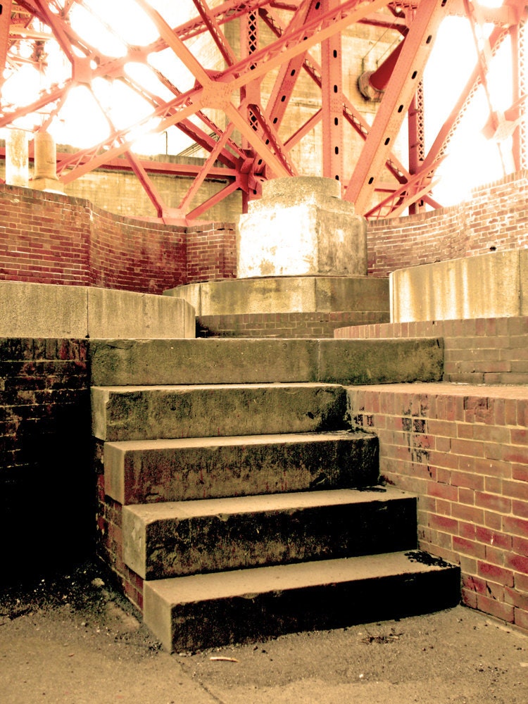 Landscape photography, San Francisco, orange, red, bridge - Golden Gate Stairs 8x10