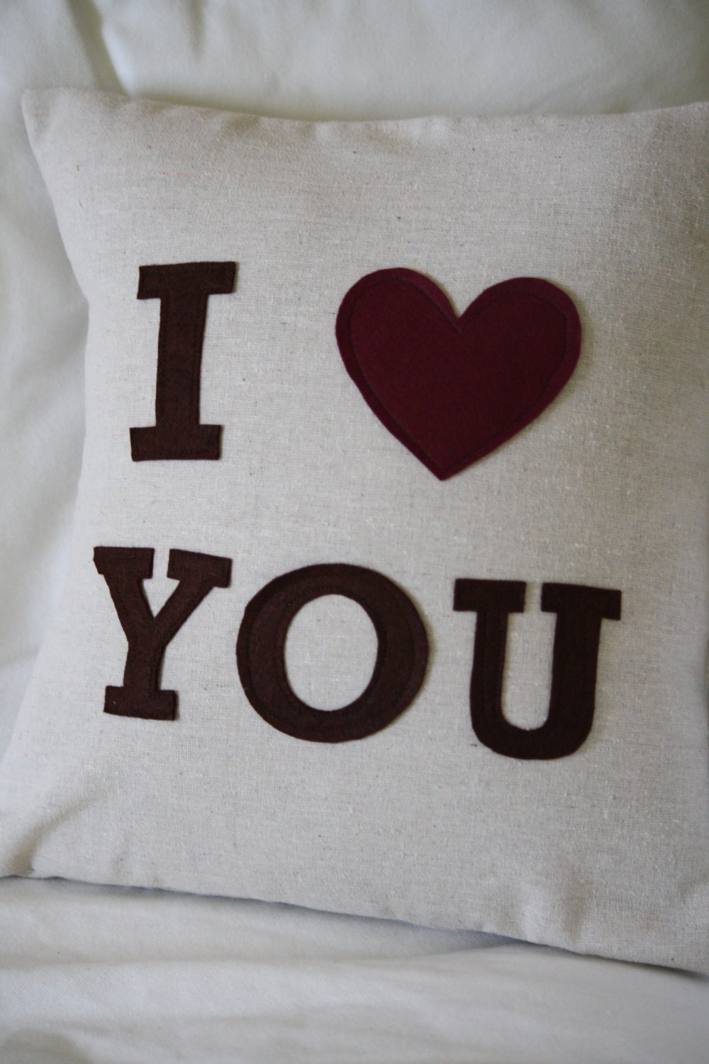 Brown and Wine Felt I Love You  Pillow