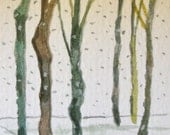 Art Handmade Painting Original Watercolor Winter Trees Miniature Fine Art Painting