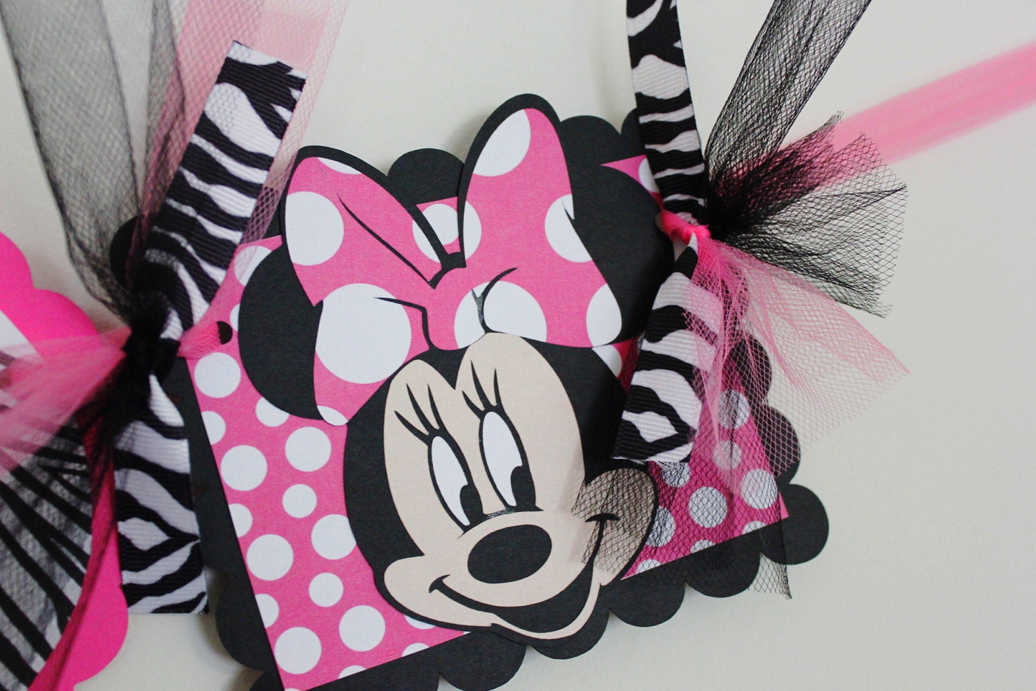 Minnie Mouse Name Banner in hot pink and zebra