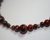 22 inch Red Tiger Necklace Sterling Silver Chain and S Clasp