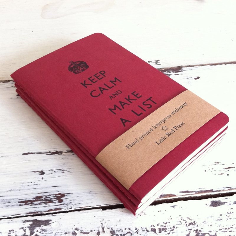 Keep Calm And Make A List - Letterpress Moleskine Pocket Cahier (red)
