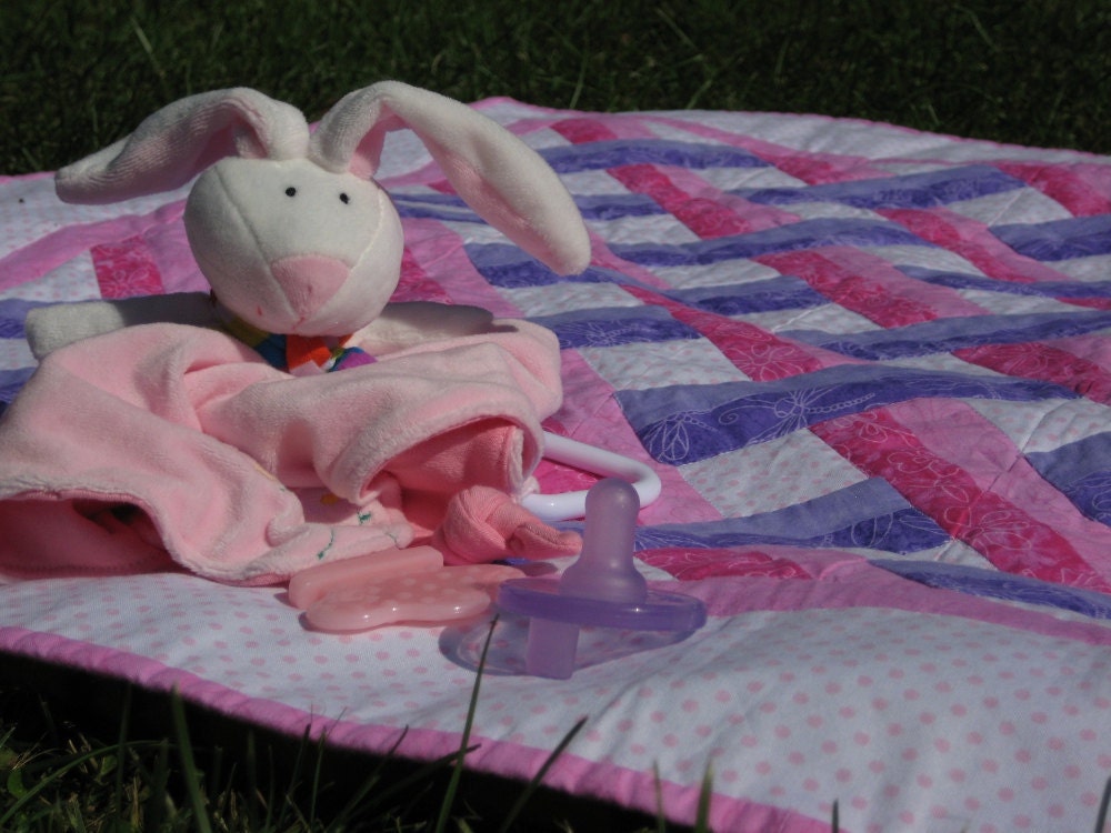 Quilt Pink and Purple Handmade Criss Cross Lattice Quilt Baby Girl Quilt