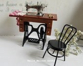Treadle Sewing Machine and Chair Miniature Set